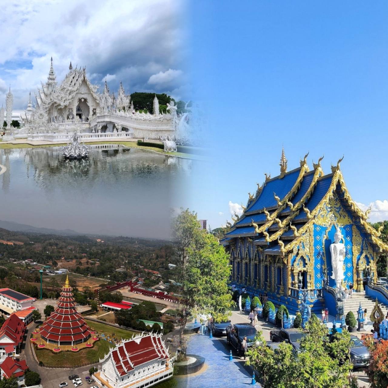 One day Chiangrai 3 Temples (White-Blue-Red Temple)